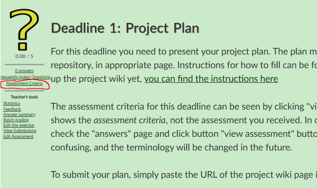 Assessment criteria position in the return box
