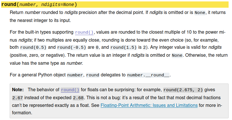 Kuvakaappaus round-funktion dokumentaatiosta (linkki yllä)