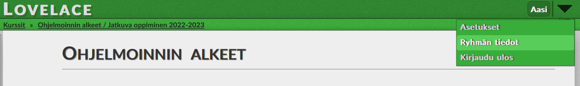 Kuva oikean yläkulman valikosta